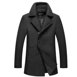 Chouyatou Men's Black Wool Blend Pea Coat - Size XS